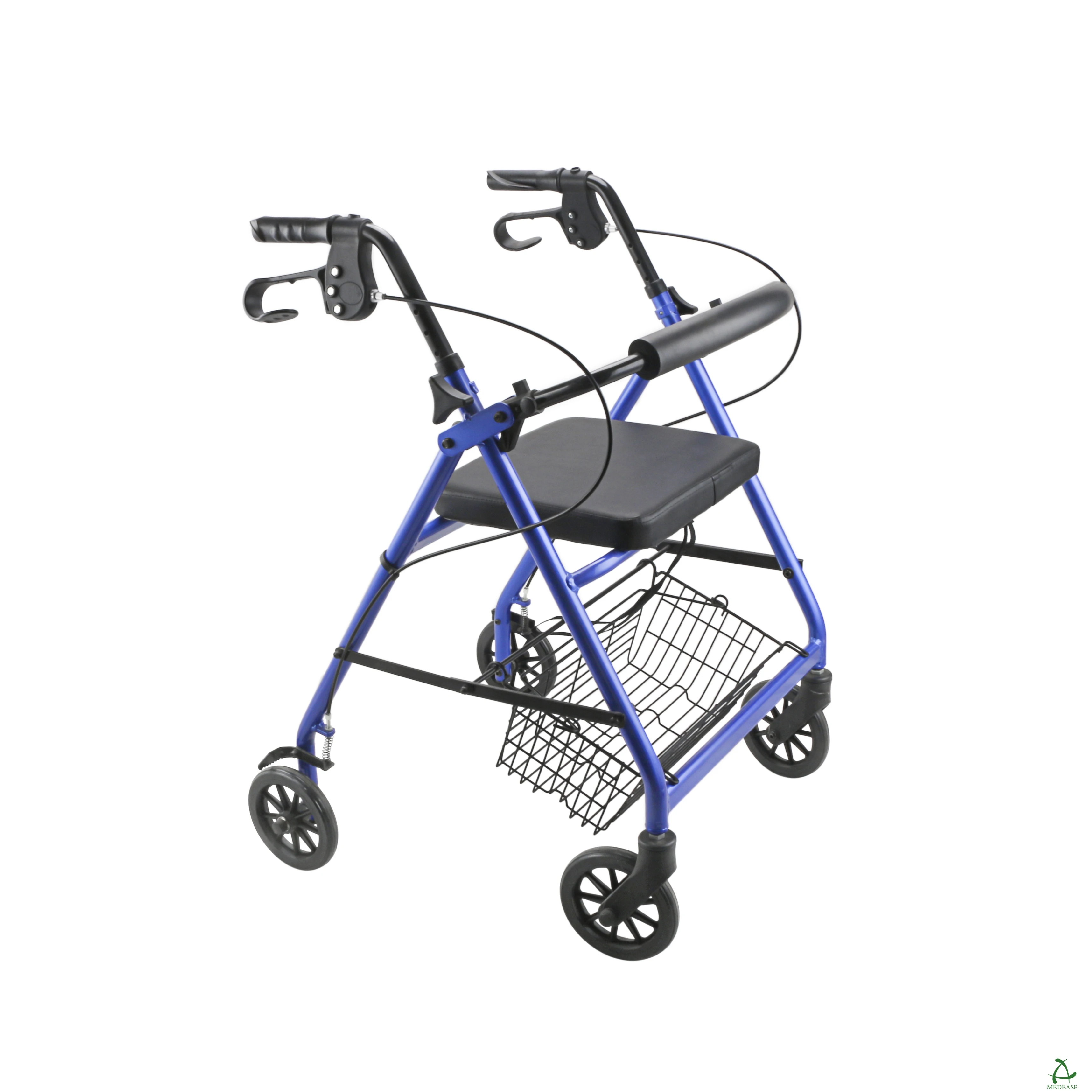 Rollator Walker with Seat, Steel Rolling Walker with 6-inch Wheels Supports up to 350 lbs, Medical Walker, Burgundy