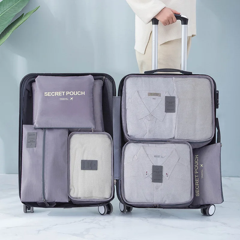 Factory 7Pieces of Sets Portable Clothes Pouch Travel Bag Set Suitcase Organizers Packing Cubes Luggage Organizer for travel