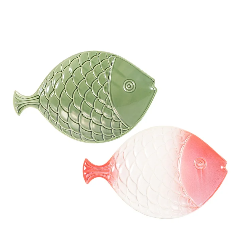 Japanese Style Rectangular Ceramic Plate Fish Shape Design Stoneware Dinner Ware Plates Oven Microwavable Safe