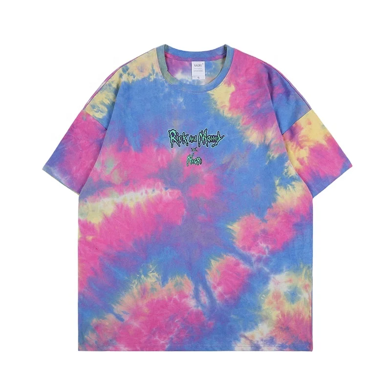 Мужские свободные тай-дай японский футболка с короткими рукавами для девочек, комплект из платья с круглым вырезом Топ, футболка для мальчиков с надписью