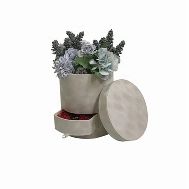 Luxury gift circle flower velvet box with drawer for flowers packaging