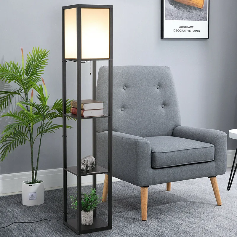 Modern Led Simple Floor Lamp Wooden Creative Rack Chinese Floor Lamp For Bedroom Living Room Dining Room Study