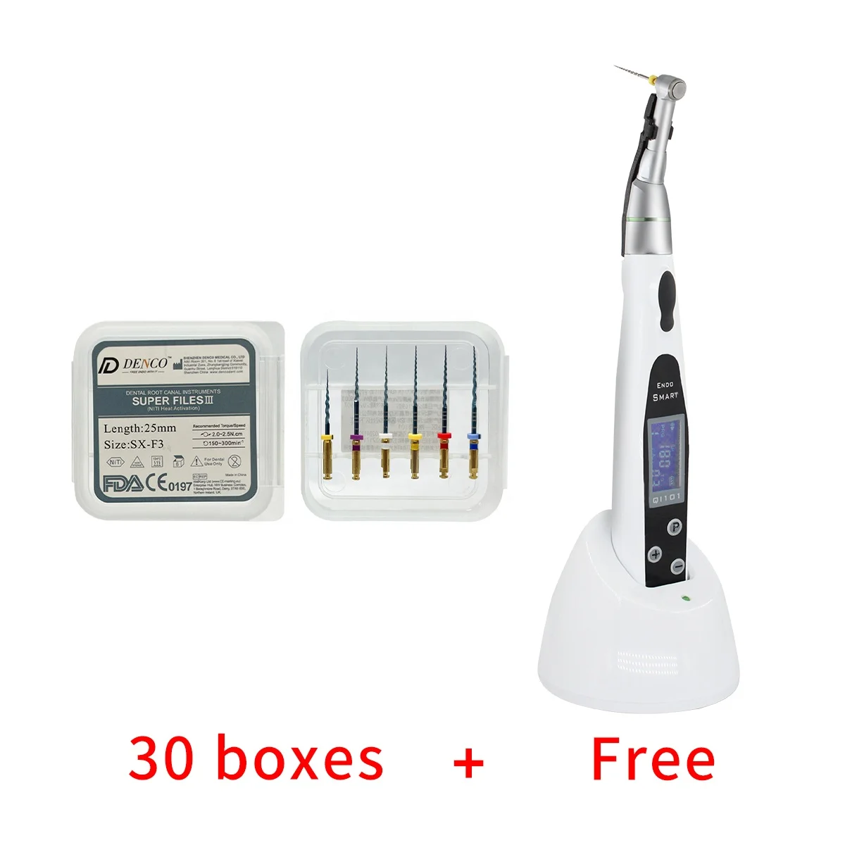 30 Boxes Denco Rotary Files with Free Wireless Endo Motor LED 9 Programs Endodontic NITI Rotary files Root Canal Files