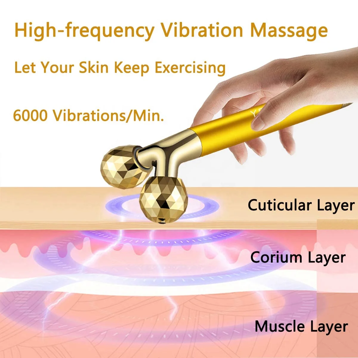 Skin rejuvenation slimming Facial massager device metal face roller T shaped 24k gold beauty bar