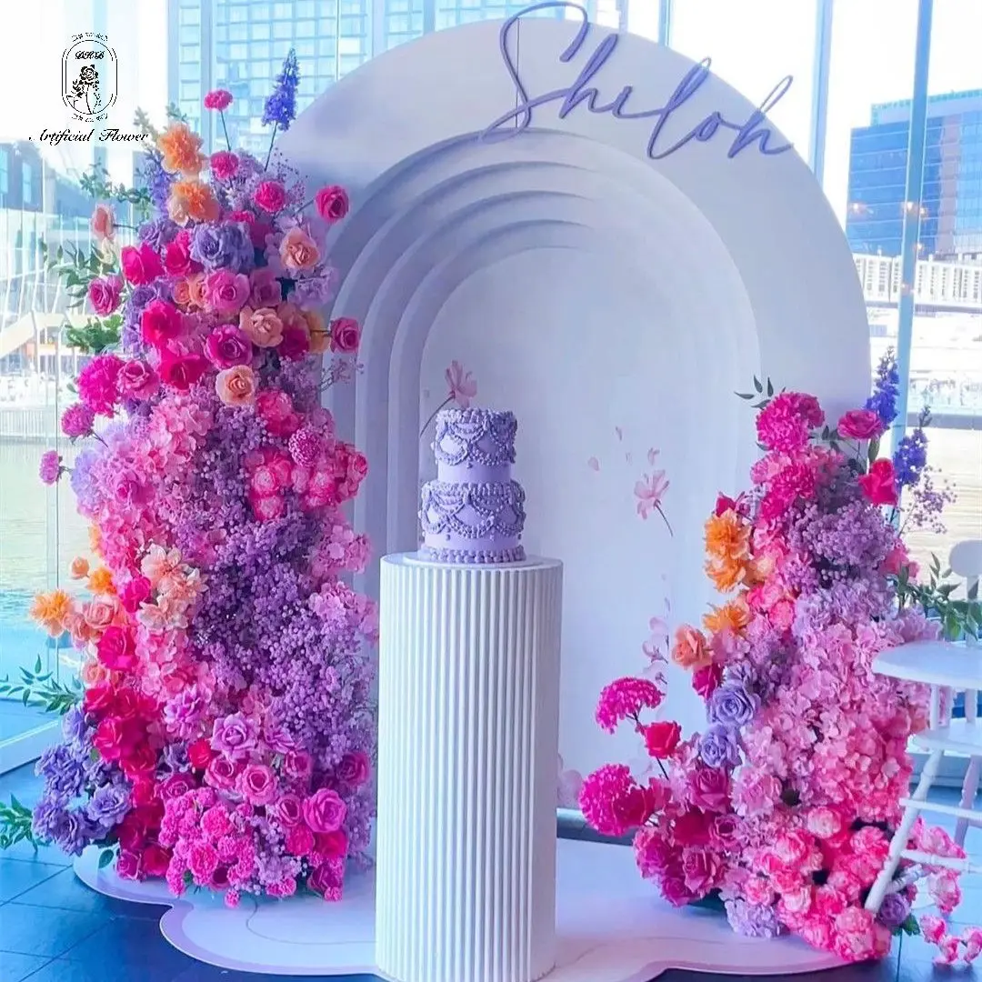 Wholesale Customized Flower Backdrop Row Arch Artificial pink flower wedding decorations supplies arch backdrop stand