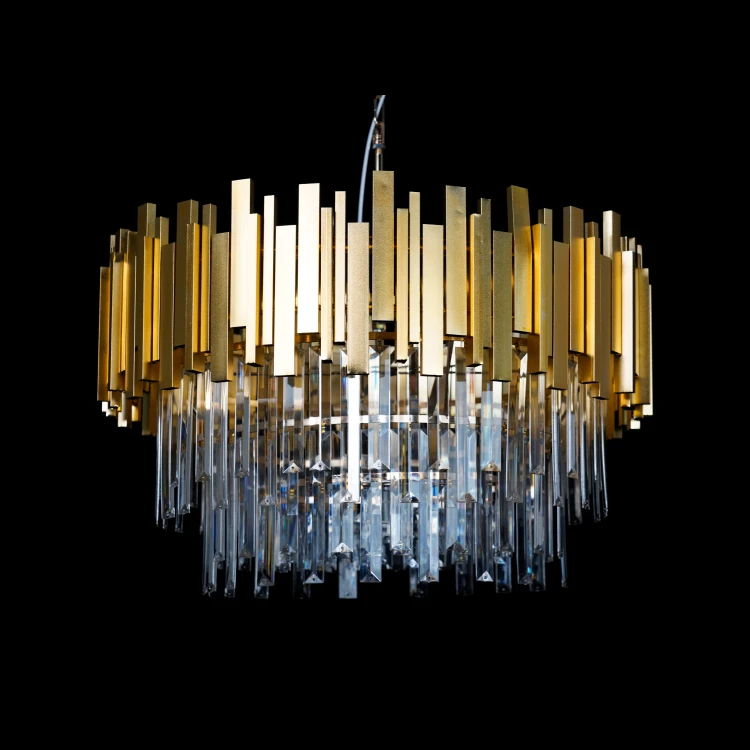 Elegant Large Ice Strip Crystal Chandeliers Light Luxury Gold Chandeliers for Wedding Halls Ceiling Decoration