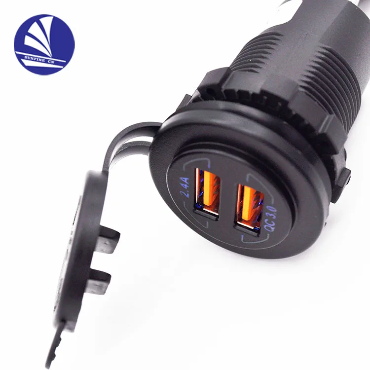 Fast Charging 3.0 USB Charger Socket Dual USB Power Outlet with QC 3.0 USB Port & 5V 2.4A Port Led Light for Car Boat Marine Rv