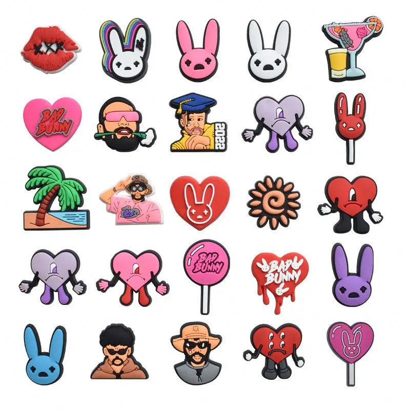 Popular Cheap Soft Shoe PVC Shoe Buckle Decorations bad bunny stickers keychain bad bunny croc charms for kids Designer Shoes