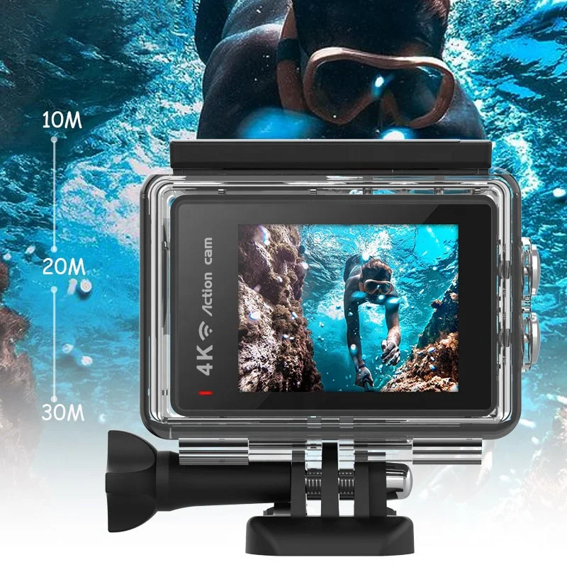 4K Double Screen Extremely HD  WiFi 2' Mini Helmet Underwater 30 Meters 1080P Waterproof  Video Action Camera