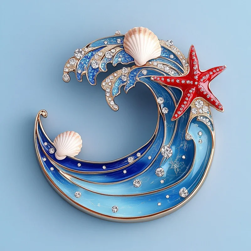 XILIANGFEIZI Japan / South Korea Fashion Creative Blue Wave Shell Starfish Brooch Seaside Tourist Souvenirs