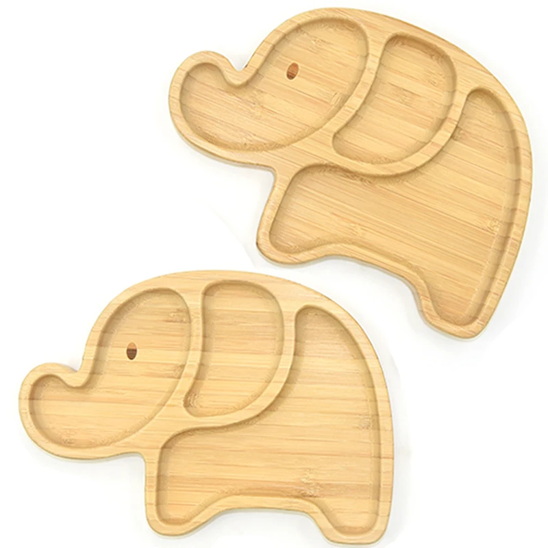 Customized Design Toddler bamboo plates for kids cartoon Bear Animal elephant bamboo fiber baby plate
