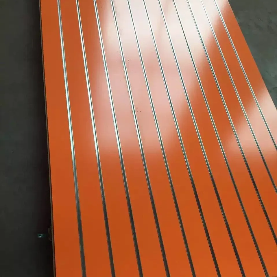 Slotted MDF  Slat wall panel grooved MDF board on supermarket shelf