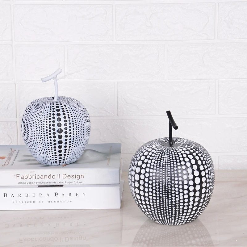 MODERN RESIN FRUIT SCULPTURE APPLE STATUE NORDIC HOME DECOR IN BLACK AND WHITE