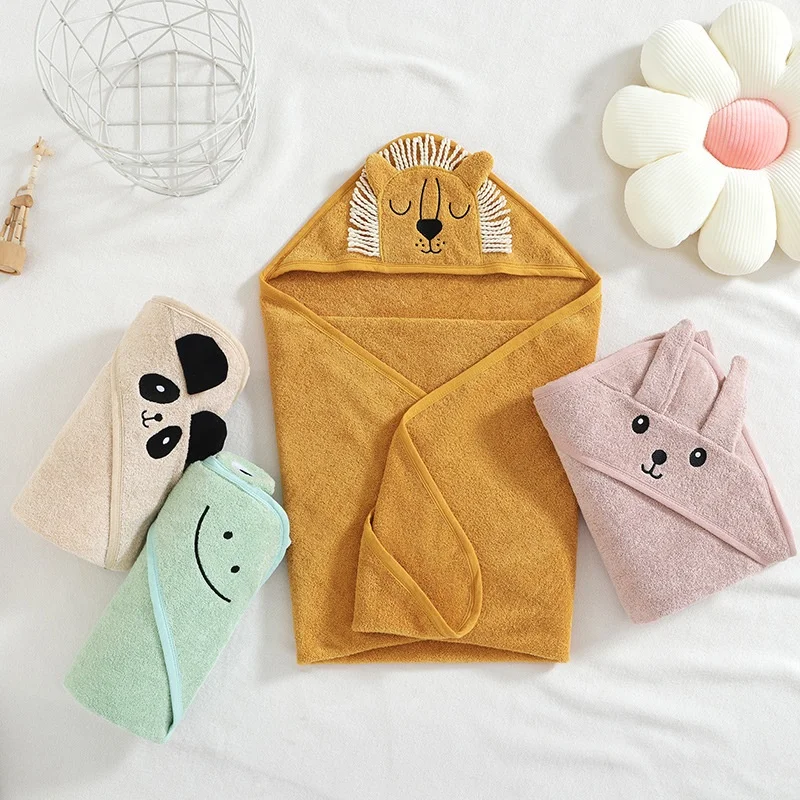 wholesale customer Organic Cotton bamboo Terry baby animal bath hooded bath towel baby swaddle towel kids bath towels 90x90cm