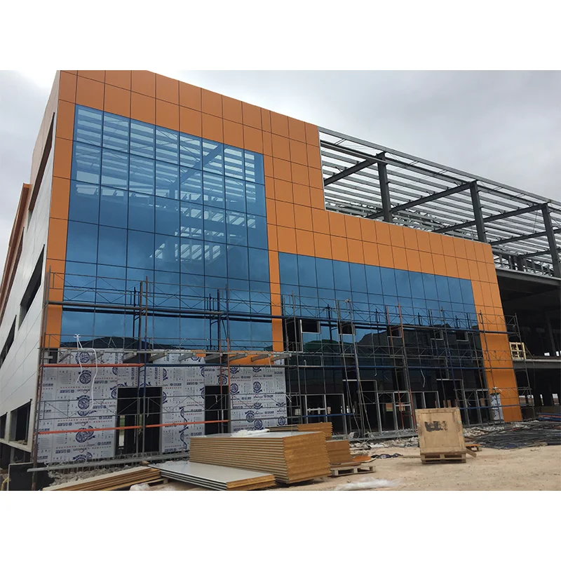 TV Factory Prefab Steel Structure Construction Warehouse Prefabricated Workshop Industrial Shed Free Design Glass Curtain Wall