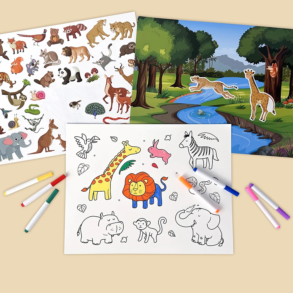 Reusable Sticker Pad set 5 scenes 200 pcs Activities Reusable Stickers Book big size Removable Sticker pad For Kids