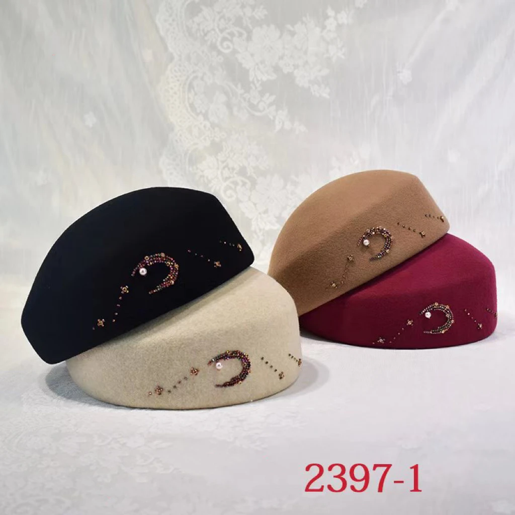 Custom Lady Beret Fashion Women Winter 100% Wool Felt Pillbox Beret Hat