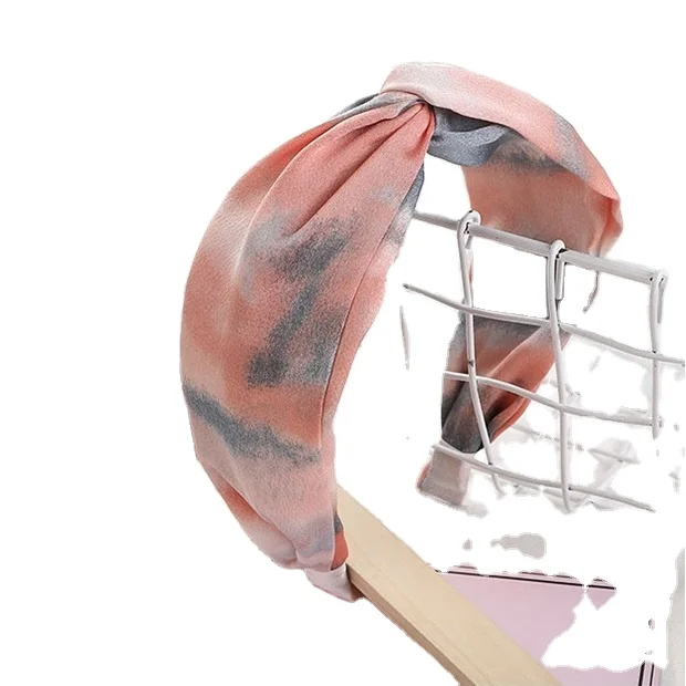 GEERDENG New Design Tie Dyed Satin Fabric Cross Knot Hairband Women Favorite Hair Trendy Chiffon Silk Headbands for Online Shops