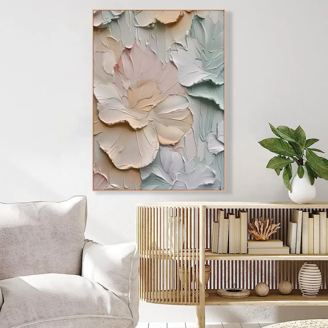 Colorful flowers Large size framed 3d art texture Bedroom hotel decorative painting