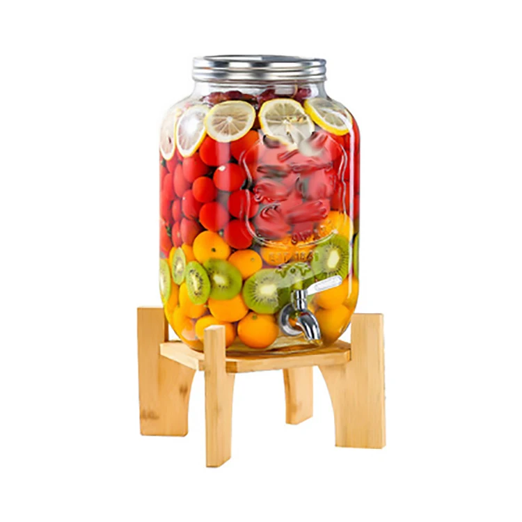 Creative Glass Cool Water Bottle Embossed Pattern Self-Service Cold Drink Bucket Tap Glass Sparkling Wine Bottle