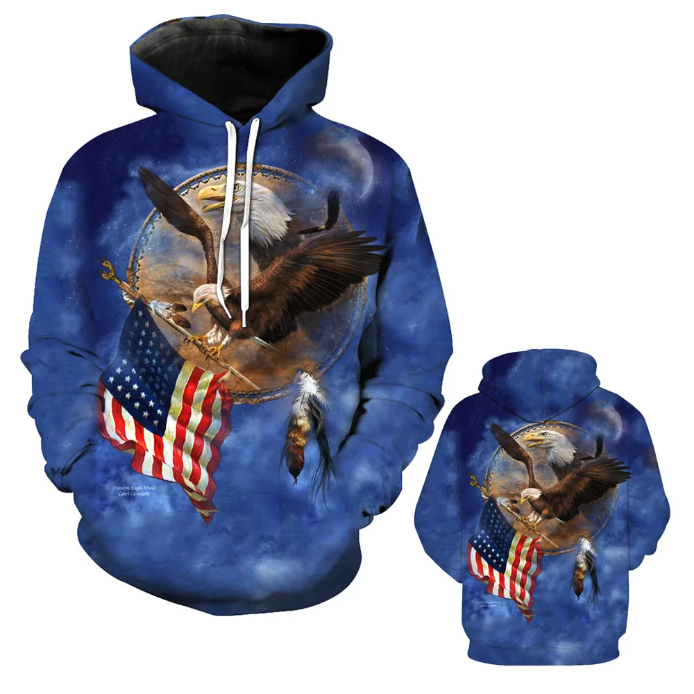 Wholesale American Style Eagle Hoodies Pocket Nation Pattern 3D Printing 2024