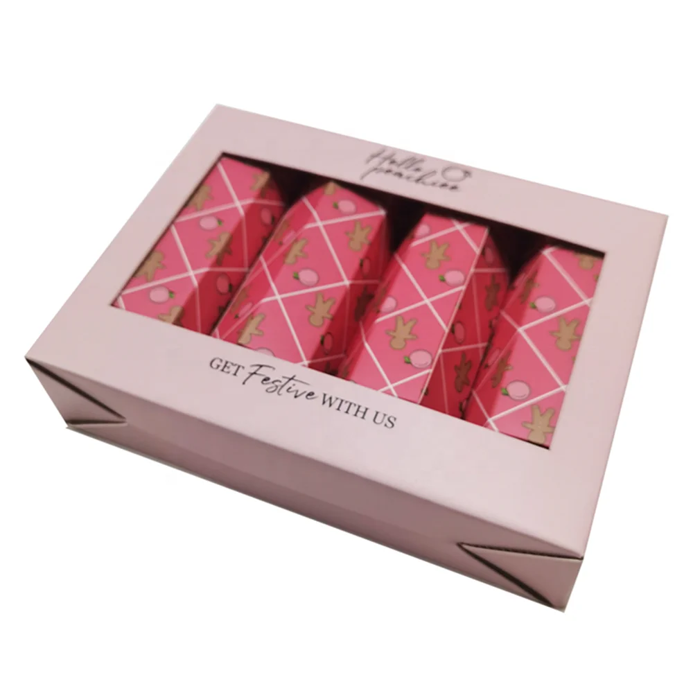 Christmas cracker gift paper packaging bath set Xmas Festive No snap cracker with clear PET window