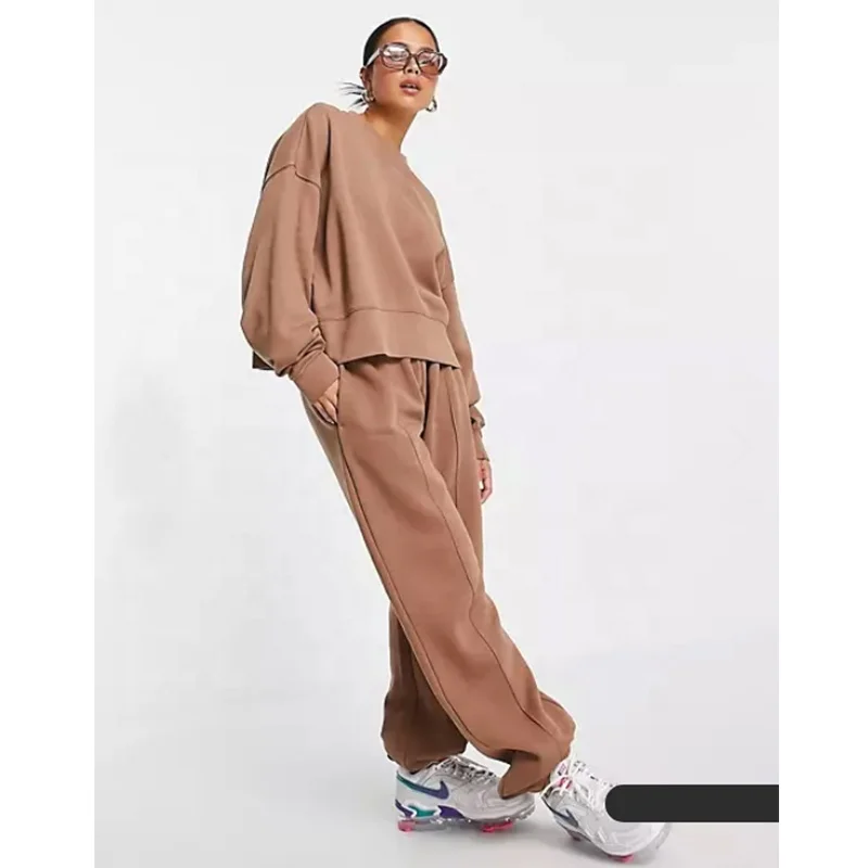 2021 зимний плотный Повседневный Женский пуловер с длинным рукавом, Свитшот и джоггеры, комплект из двух предметов, спортивная одежда, одежда большого размера для женщин