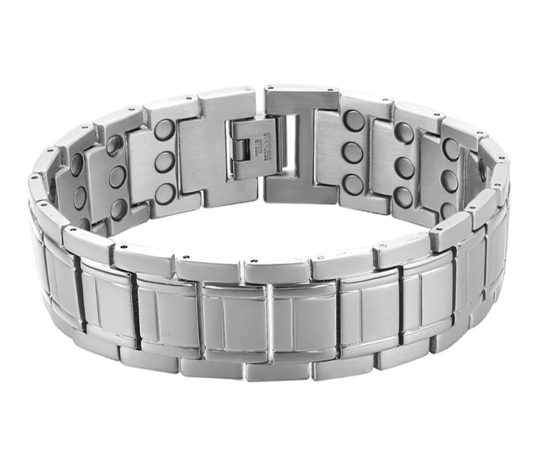 China Factory Direct Selling Wholesale Wide Silver Color Men Golf Magnetic Stainless Steel Bracelets