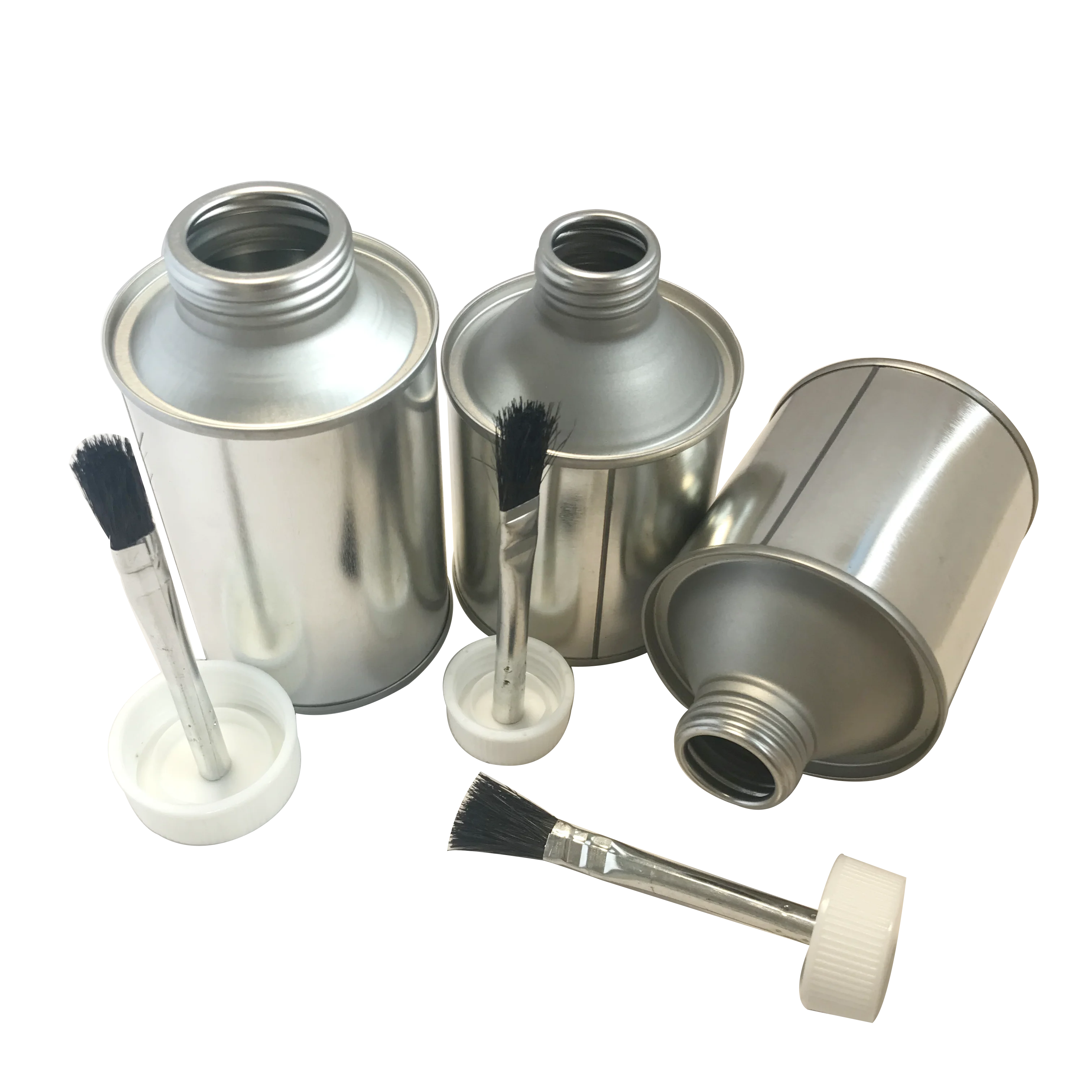 
200ml/250ml round metal tin can with screw top bottles glue tinplate can with plastic cap with brush 