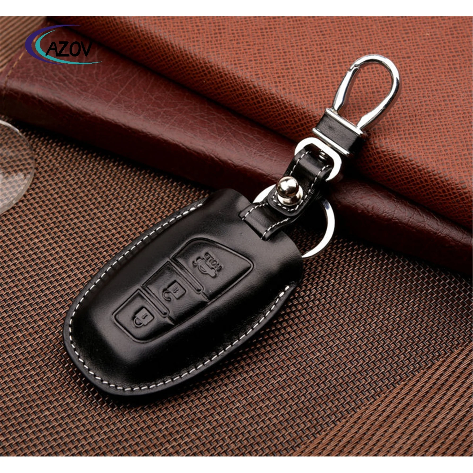 Leather Remote Auto Key Holder Organizer RFID Smart Car Key Case Cover For Any Brand Car