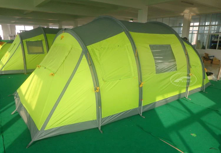 High Quality 6-Person Family Camping Tunnel Tent for Outdoor Adventure Two Rooms Large Vestibule Double Layer Fiberglass Pole