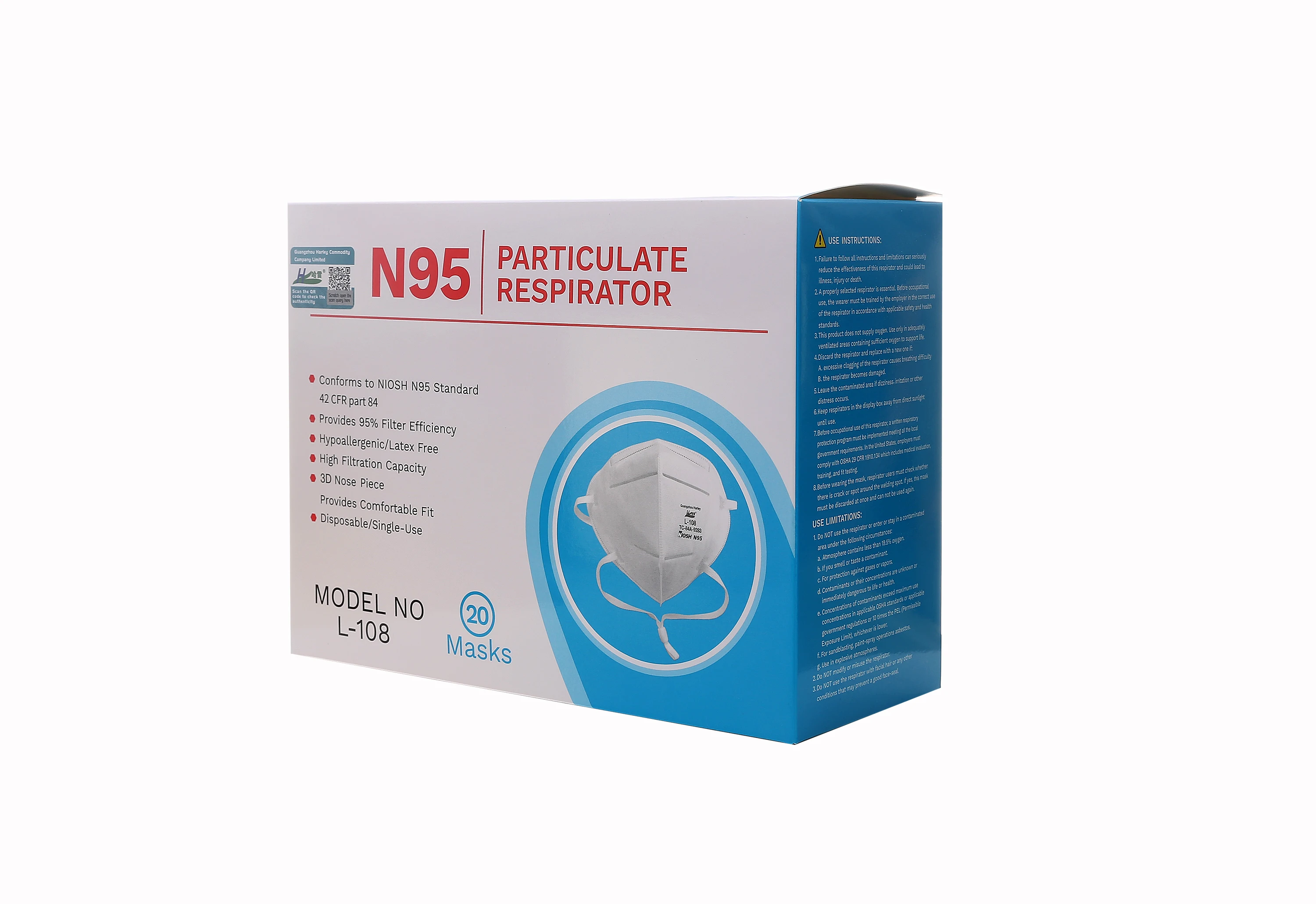 NOISH N95 Folded Particulate Respirator Disposable Face Mask Protective Equipment