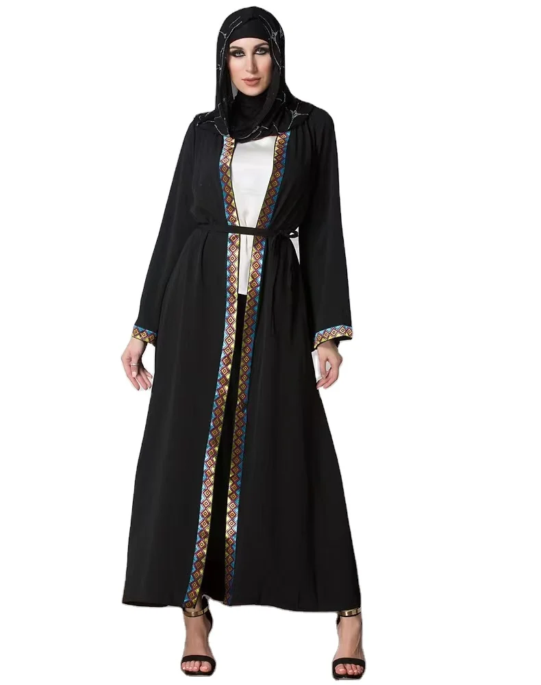 Egyptian Tradition Clothing Muslim Women Fashion Design Long Sleeve Kimono Open Abaya Robe Islamic Ethnic Clothing