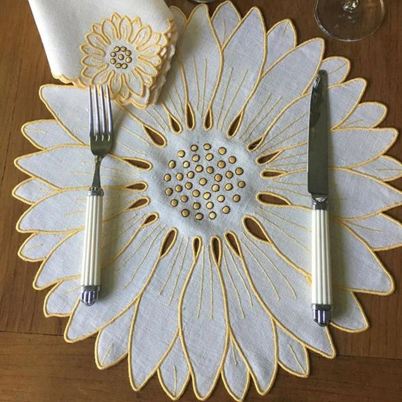 Nature Linen Napkins Hemstitch Embroidery Linen Dinner Napkin Custom LOGO Placemats Restaurant Wedding Handmade Customized Logo