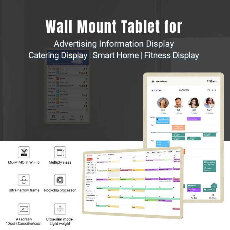 New design NW1499T 14 inch family calendar wall digital online monthly planner poe tablet digital signage NFC android tablet