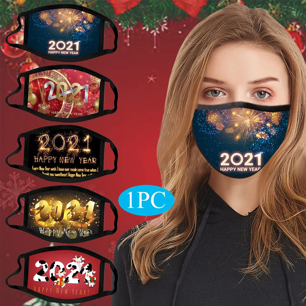 
2021 hot sell fashion reusable cloth mask adjustable happy new year face mask sublimation new year 2021 masks 