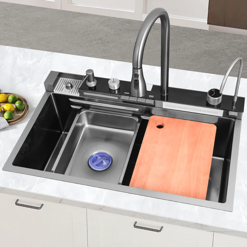 Luxury Countertop Smart Digital Kitchen Sink Waterfall Multifunctional Kitchen Sink Set 304 Stainless Steel