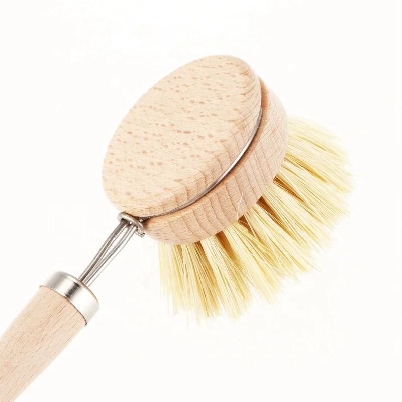 Kitchen brush with replaceable head wooden sisal
