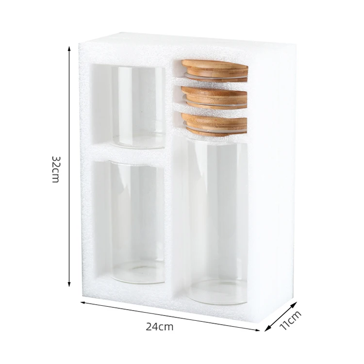 Wholesale Round Clear 16 Oz 24 Oz Glass Canister Jar Set With Bamboo Wooden Lid For Kitchen Spice Tea Coffee Storage