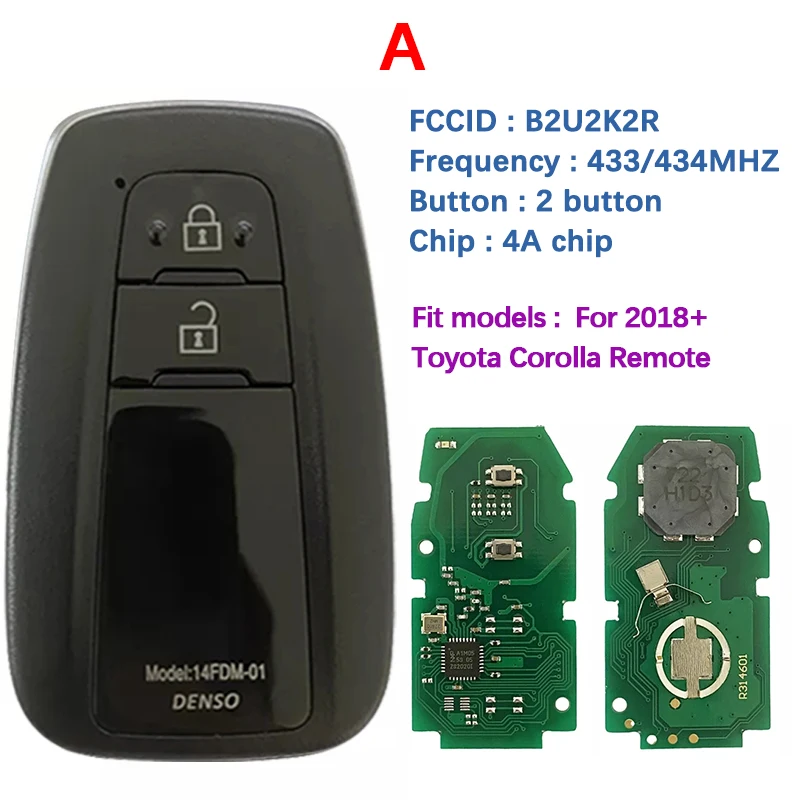 Сменный дистанционный ключ T-oyota Corolla 2018 + B2U2K2R HITAG AES NCF29A1M 433 МГц 8990H-02050 Вторичный рынок 2/3/4 кнопочный смарт-ключ