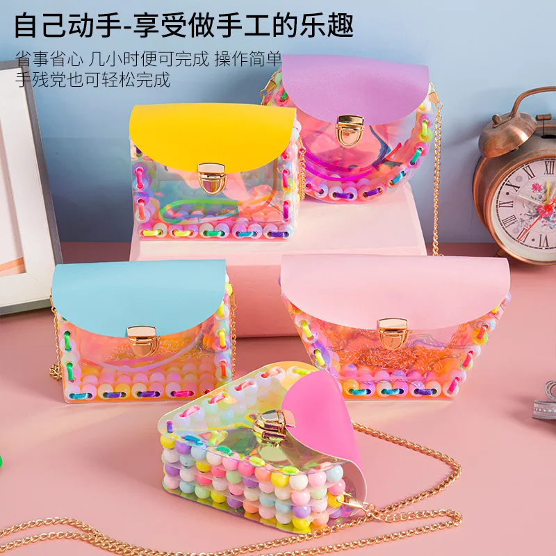 Wholesale girls jelly coin purse handmade DIY beaded material beading toy kit for girls shoulder bag