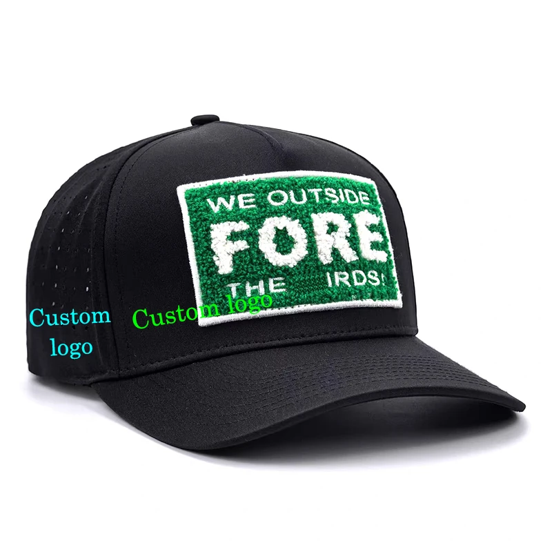 Custom laser cut mesh embroidery sports golf caps 6 panels rubber patch trucker hat surf hat waterproof Baseball Cap with rope