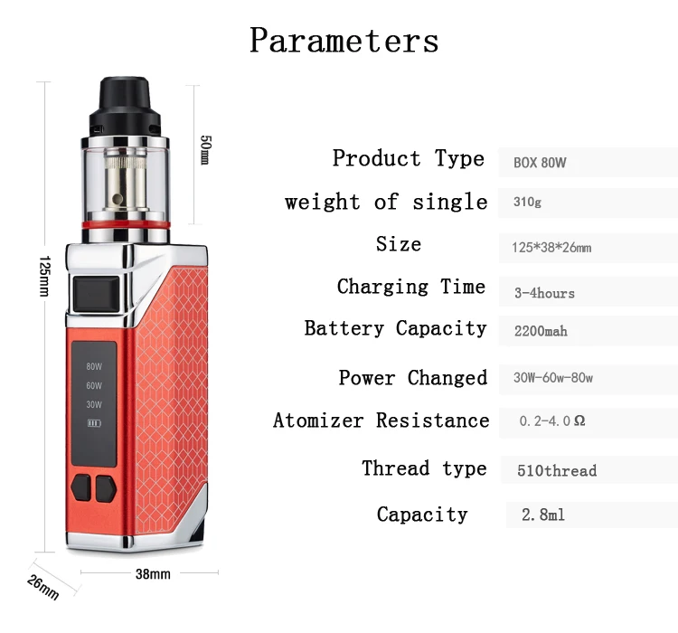 
Chinese supplier 80w Vape Box Mod Kit 2200mAh Battery Electronic Cigarette Atomizer E Cig Kits 