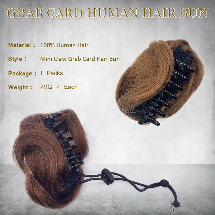 20g Human Hair Grab Card Hair Bun Clip in Curls Chignon