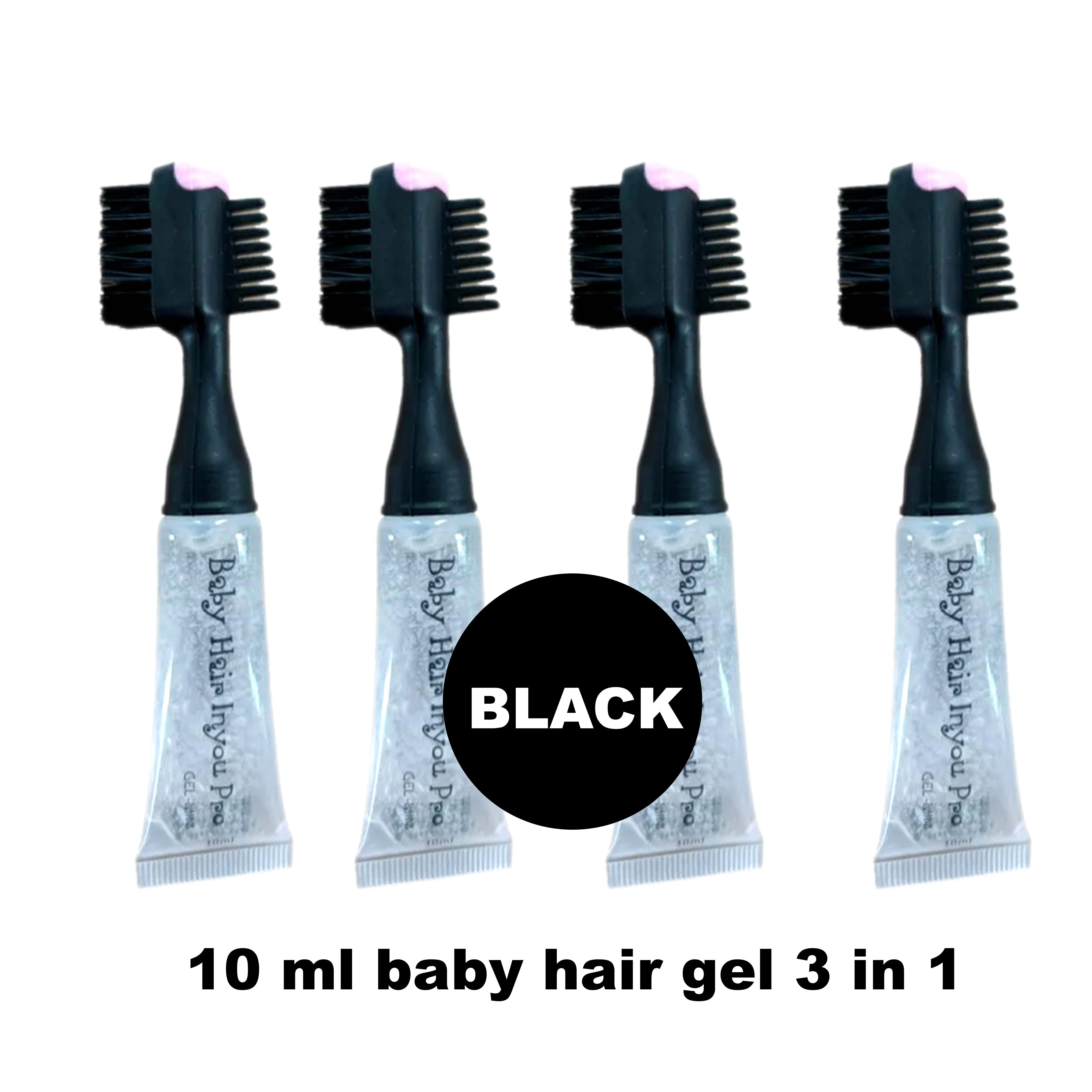 Squeeze Tube Black or Pink Color Logo Customized Quick Edge Control Gel 10ml 20 ml Hair Styling Baby Hair Gel with Brush
