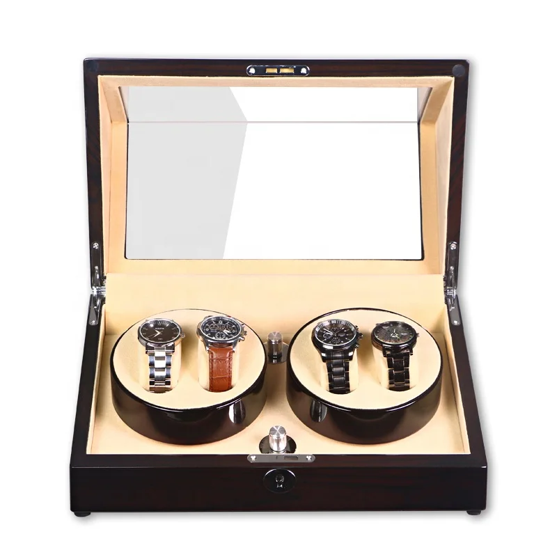 2024 New Design 2 rotos for 4+6 Watches High Gloss Wood Leather  Watch Luxury Wooden Case Carbon Watch Winder Box