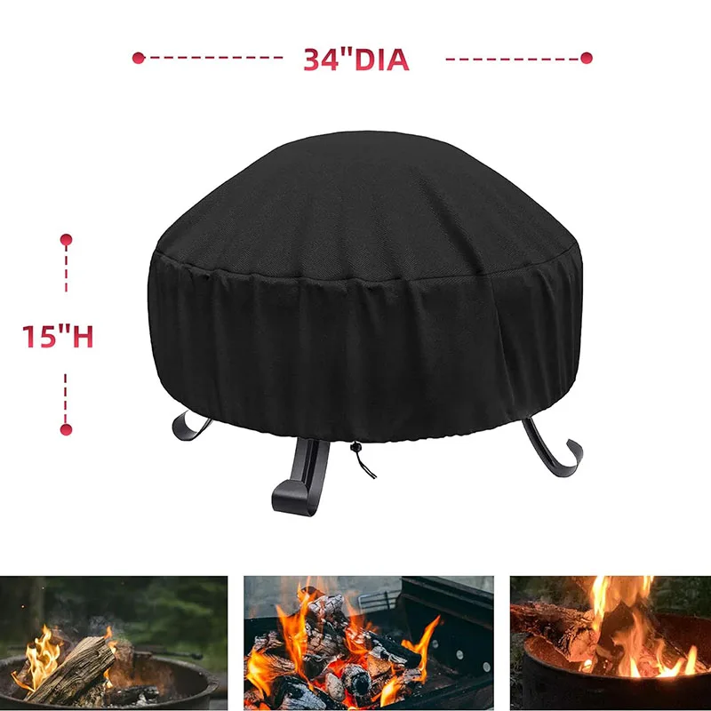 22-34 Inch Heavy Duty Oxford Fabric Fire Pit Cover Waterproof Patio Outdoor Fireplace Cover Full Coverage Fire Furniture Covers