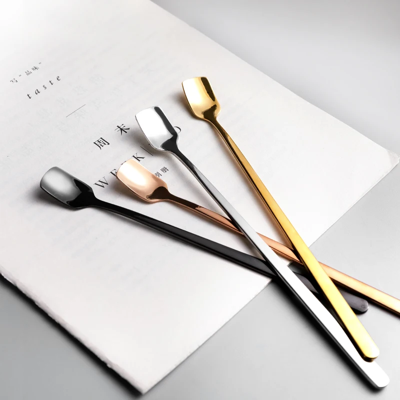 Hot sell 304 Stainless Steel Titanium Coffee Spoon Creative Long Handle Bar Stirring Scoop Cute Dessert Spoon Color Latte Spoon