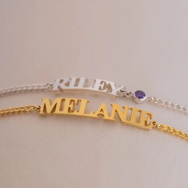 18K Logo Fashion Luxury Chain Silver Gold Plated Stainless Steel Custom Name Letter Initial Jewelry Custom Bracelets For Women