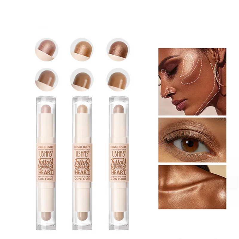 USHAS 2 in 1 Body Makeup Shding Stick, Face Highlighters Sticks, Contouring Highlighting Foundation Shadow Cream Pen